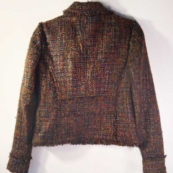 Dark/Bright Multicolor Distressed Seams Tweed Moto Style Short Jacket Size 0 - Picture 6 of 7